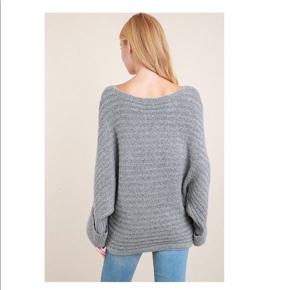 Ribbed Dolman Sleeve Multi-way Pullover - Picture 2 of 9